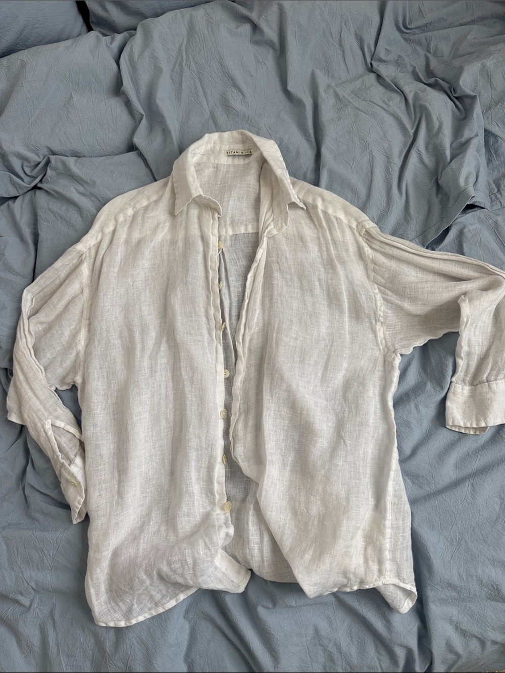 Vitamin A Lightweight Cream Linen Shirt Jacket